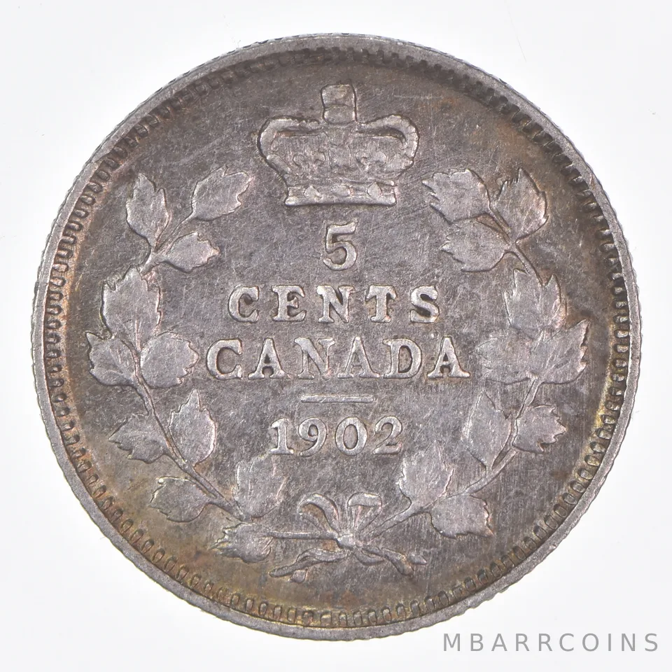 Better Date - 1902 Canada 5 Cents World Coin- Silver *143