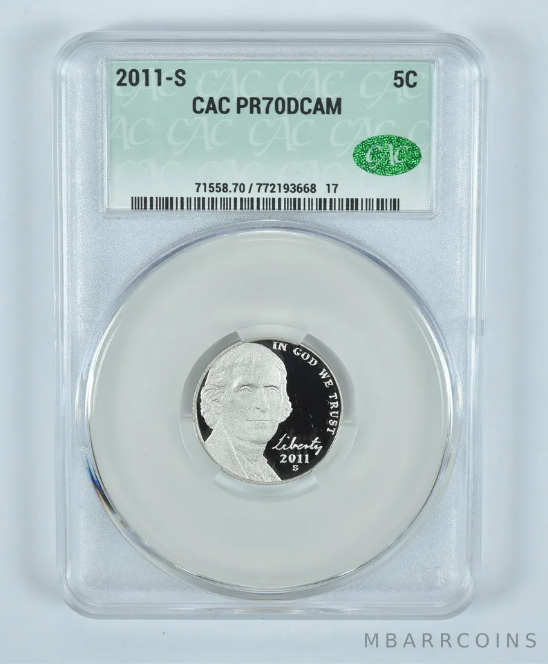 2011-S Jefferson Nickel PR70 DCAM CAC CACg