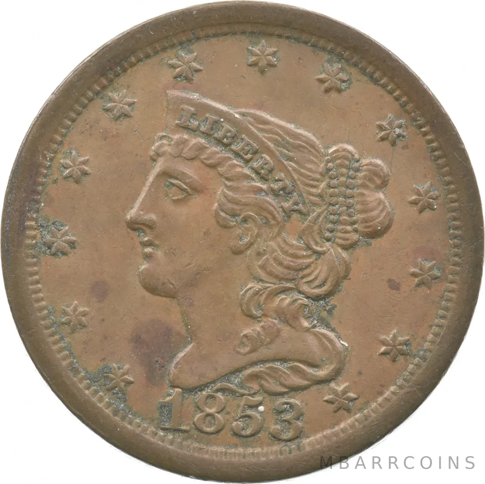 1853 Braided Hair Half Cent a3229