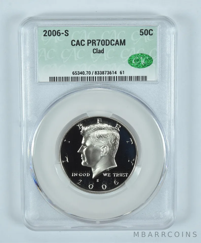 2006-S Kennedy Half Dollar CLAD PR70 DCAM CAC CACg