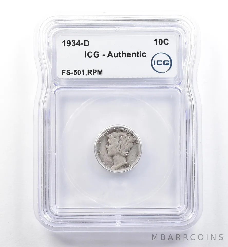 1934-D Mercury Dime FS-501 RPM Authentic ICG *6002