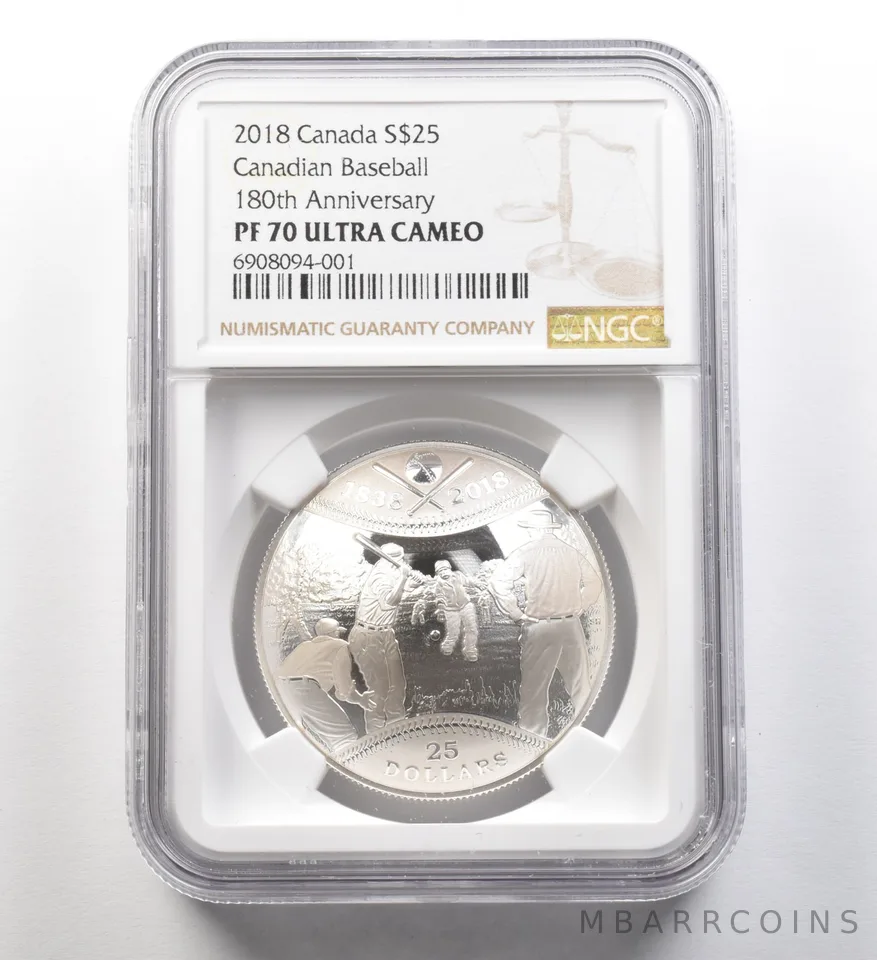 2018 Canada $25 Silver Canadian Baseball 180th Anniversary PF70 UCAM NGC *8277