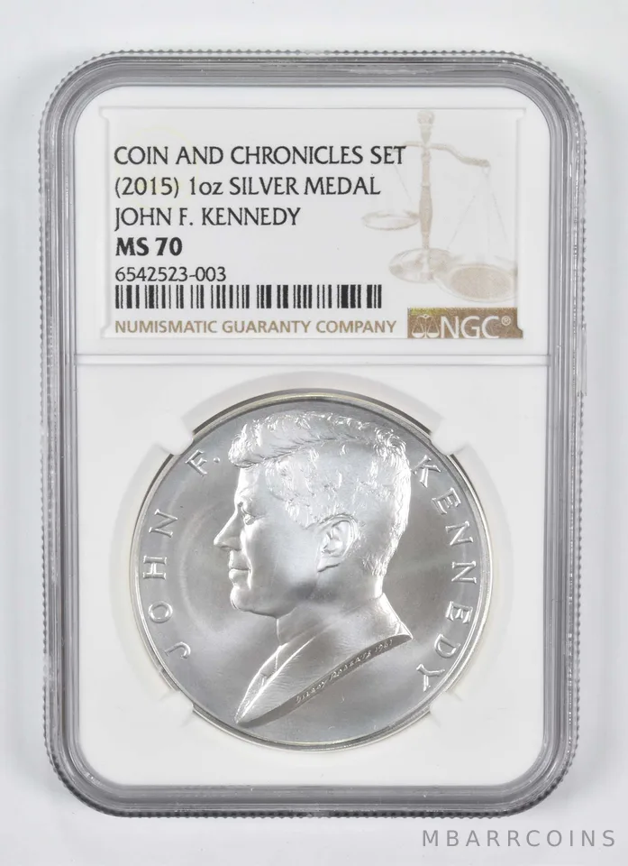 (2015) 1 oz Silver Medal John F Kennedy Coin and Chronicles MS70 NGC
