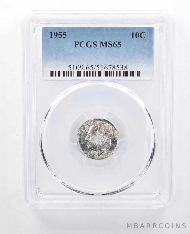 1955 Roosevelt Dime MS65 PCGS Blue Tone *8056