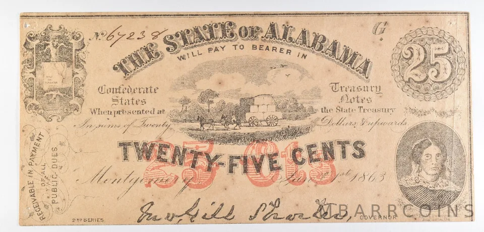 1863 25 Cents Alabama Obsolete Note *8621