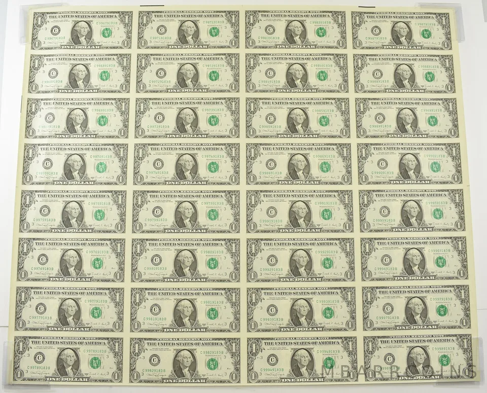 (32) 1988-A $1 Philadelphia, PA US Fed Reserve Note Green Seal Uncut Sheet a6295