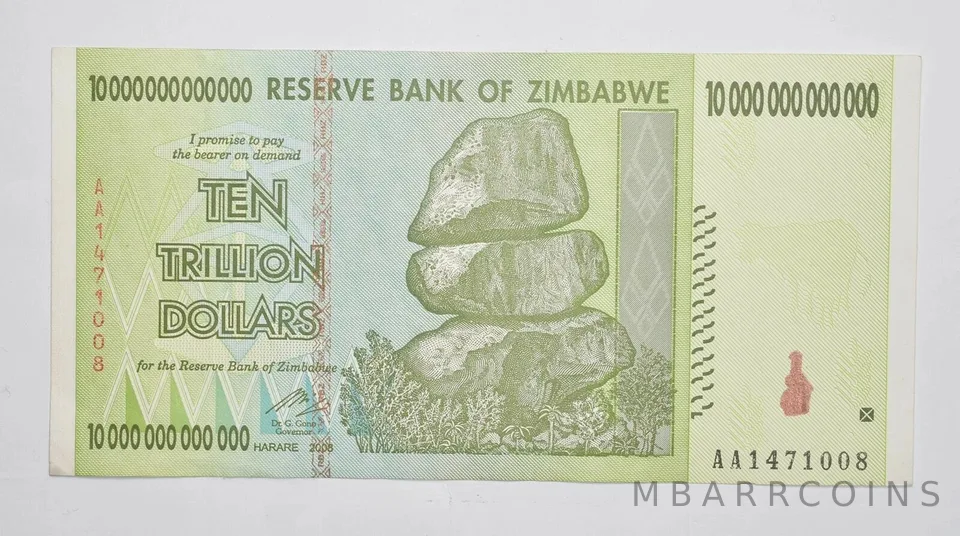 (1) 2008 10 TRILLION Dollar - Zimbabwe Note - RARE 100/50 Series