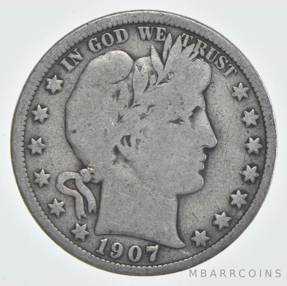 1907-S Barber Half Dollar 90% Silver VG Condition