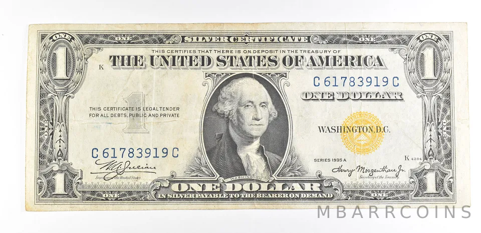 1935 A $1 Silver Certificate North Africa Yellow Seal Fr#2309 WWII a9360
