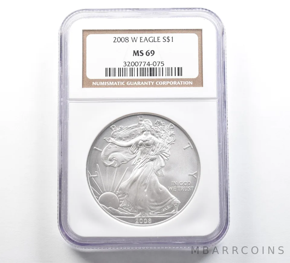 2008-W Burnished Silver Eagle MS69 NGC Brown Label