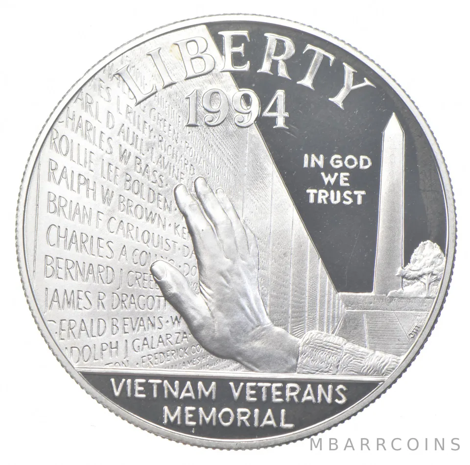 1994-P Proof Vietnam War Memorial Commemorative Silver Dollar $1