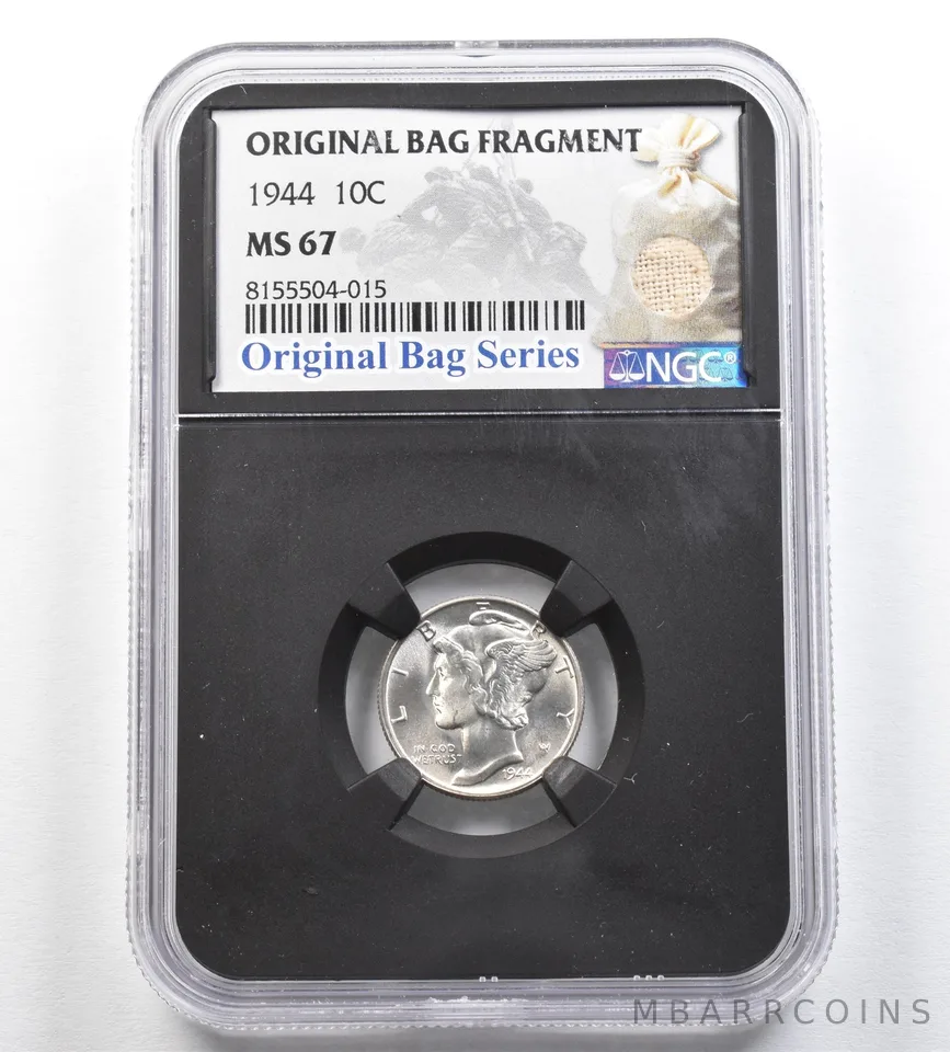 1944 Mercury Dime Original Bag Fragment MS67 NGC *0421