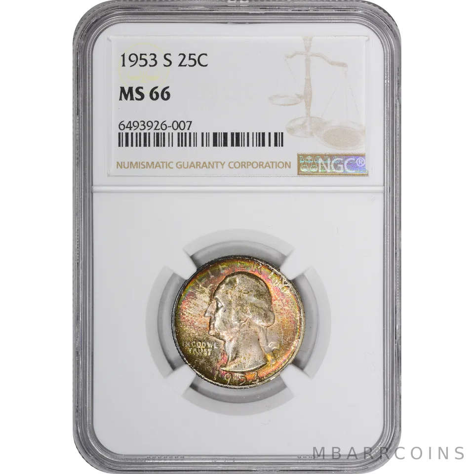 MS66 1953-S Washington Quarter NGC Beautifully Toned a2891