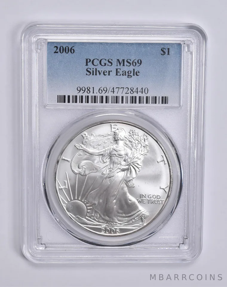 2006 American Silver Eagle 1 Oz MS69 PCGS Blue Label