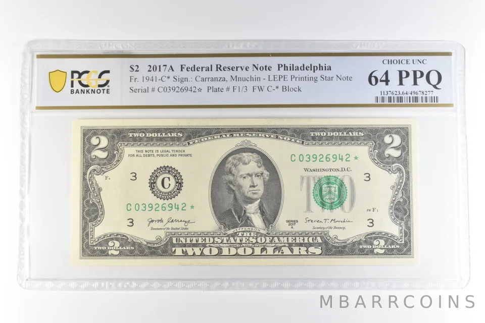 2017 A $2 Philadelphia PA FRN Fr#1941-C* LEPE Printed Star 64 PPQ PCGS *0676