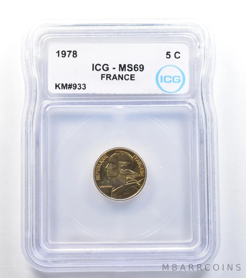 1978 France 5 Centimes KM#933 MS69 ICG *7932