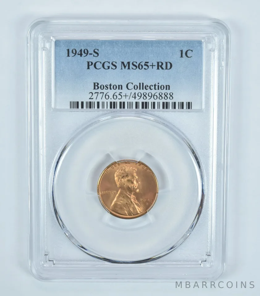 1949-S Lincoln Wheat Cent Boston Collection MS65+ RD PCGS Blue Label