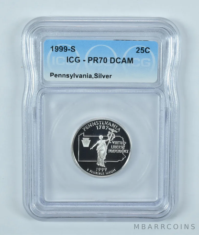 1999-S Washington State Quarter Pennsylvania Silver PR70 DCAM ICG