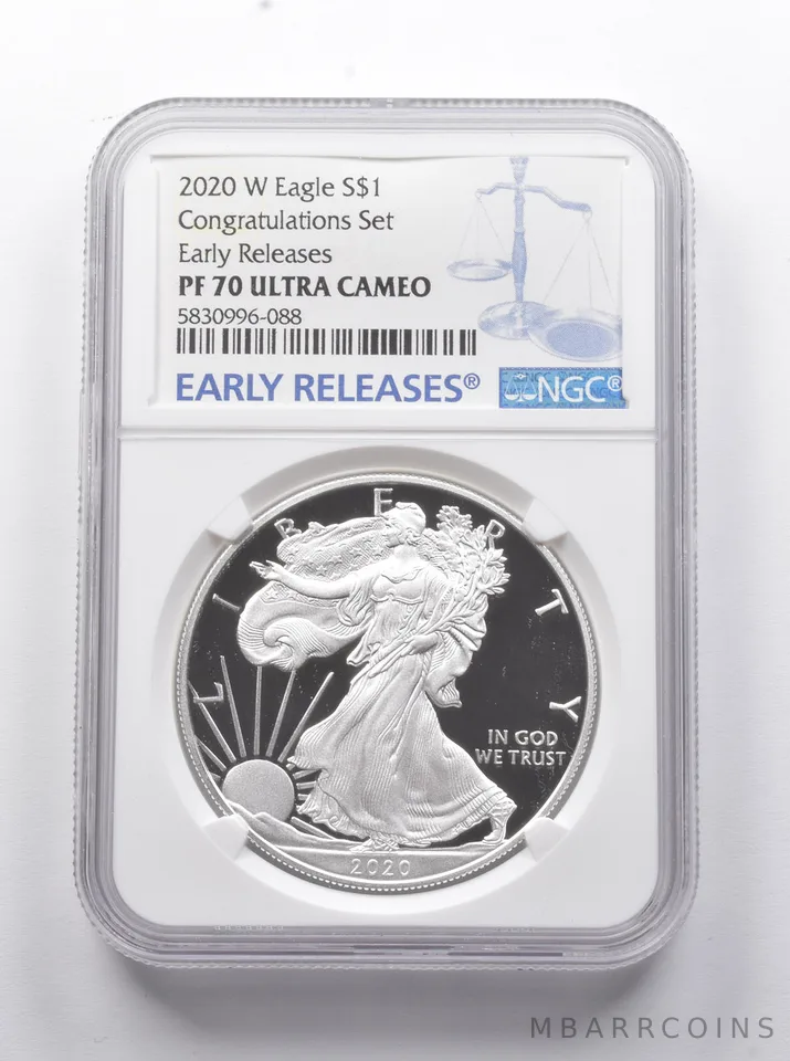 PF70 UCAM 2020-W American Silver Eagle ER Congratulations Set NGC *8907