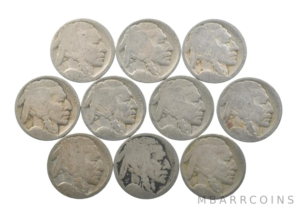 Lot 10 5c RAISED GROUND 1913 Buffalo Nickels First Year Issue! May be P/D/S *622