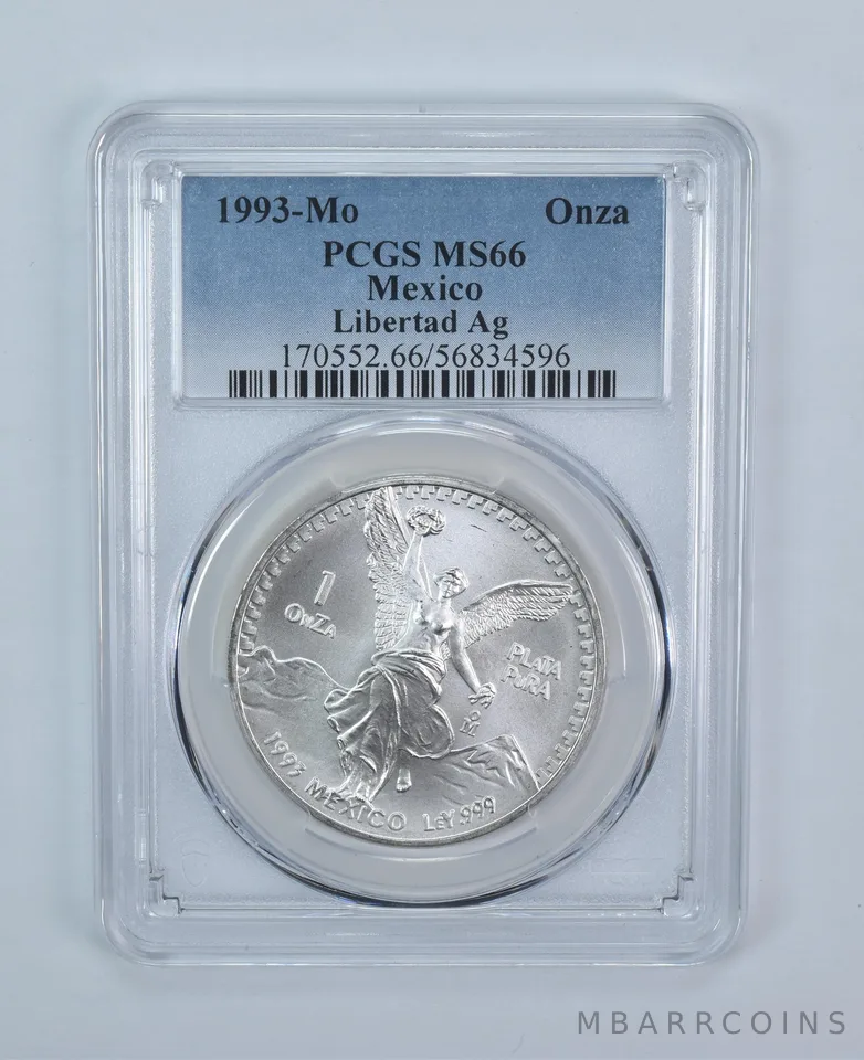 1993 Mo Mexico 1 Onza Silver Libertad MS66 PCGS Blue Label