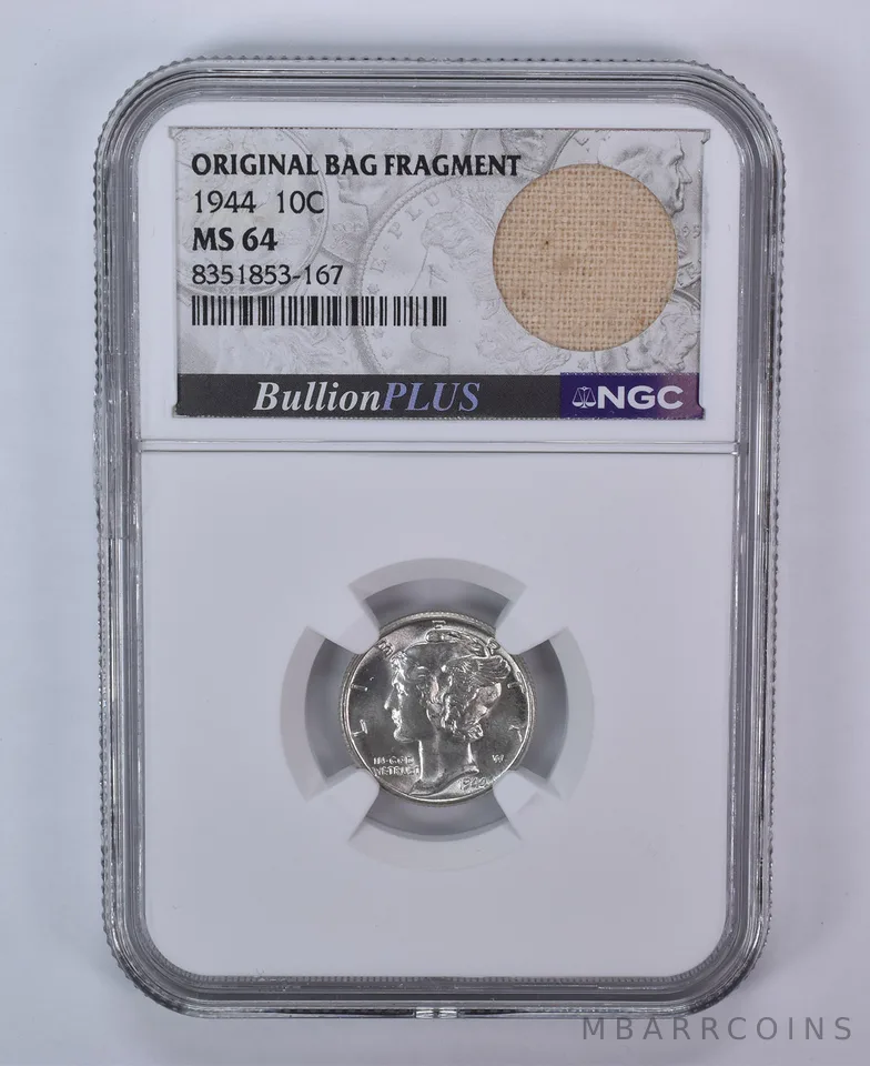 1944 Mercury Dime Original Bag Fragment MS64 NGC
