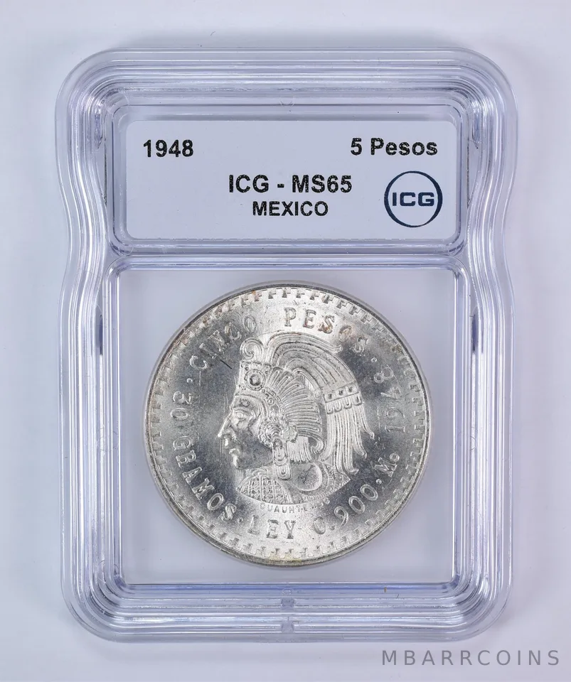 1948 Mo Mexico 5 Pesos Silver MS65 ICG