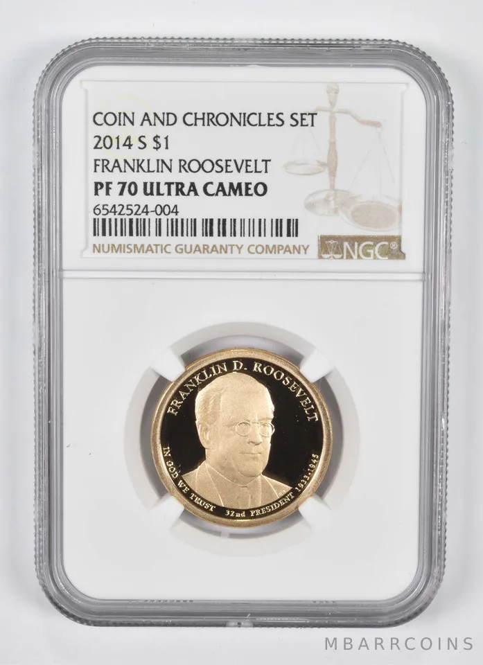 2014-S Presidential $1 Franklin Roosevelt Coin & Chronicles PF70 NGC