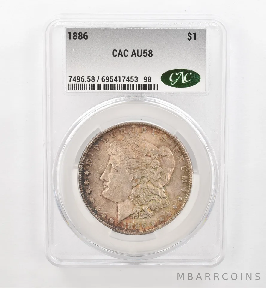 1886 Morgan Silver Dollar AU58 CAC CACg Beautiful Tone *0490