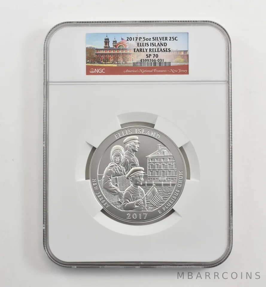 2017-P 5 Oz Silver Quarter America The Beautiful Ellis Island ER SP70 NGC *1699