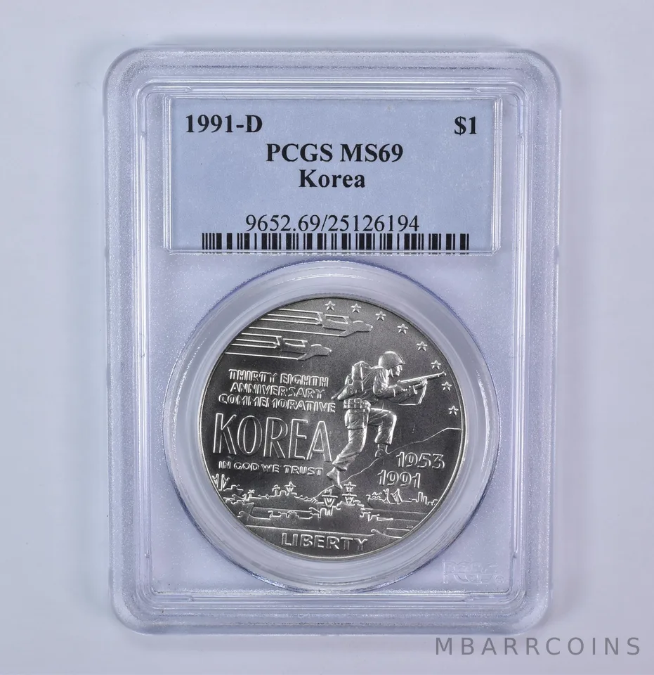 1991-D Korean War Memorial Commemorative Silver Dollar MS69 PCGS