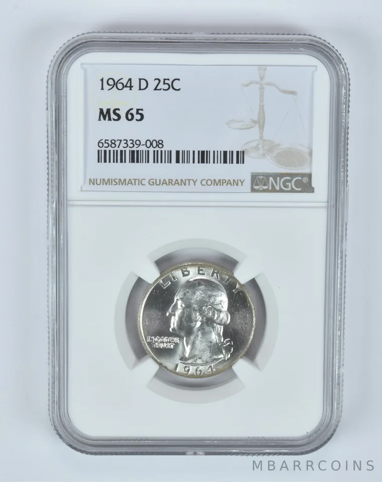 MS65 1964-D Washington Quarter NGC End of Roll Toner a4939