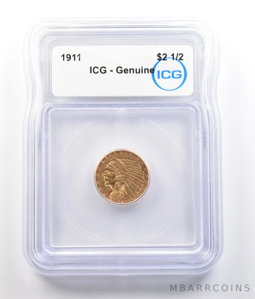 1911 $2.50 Indian Head Gold Quarter Eagle Genuine ICG *0779