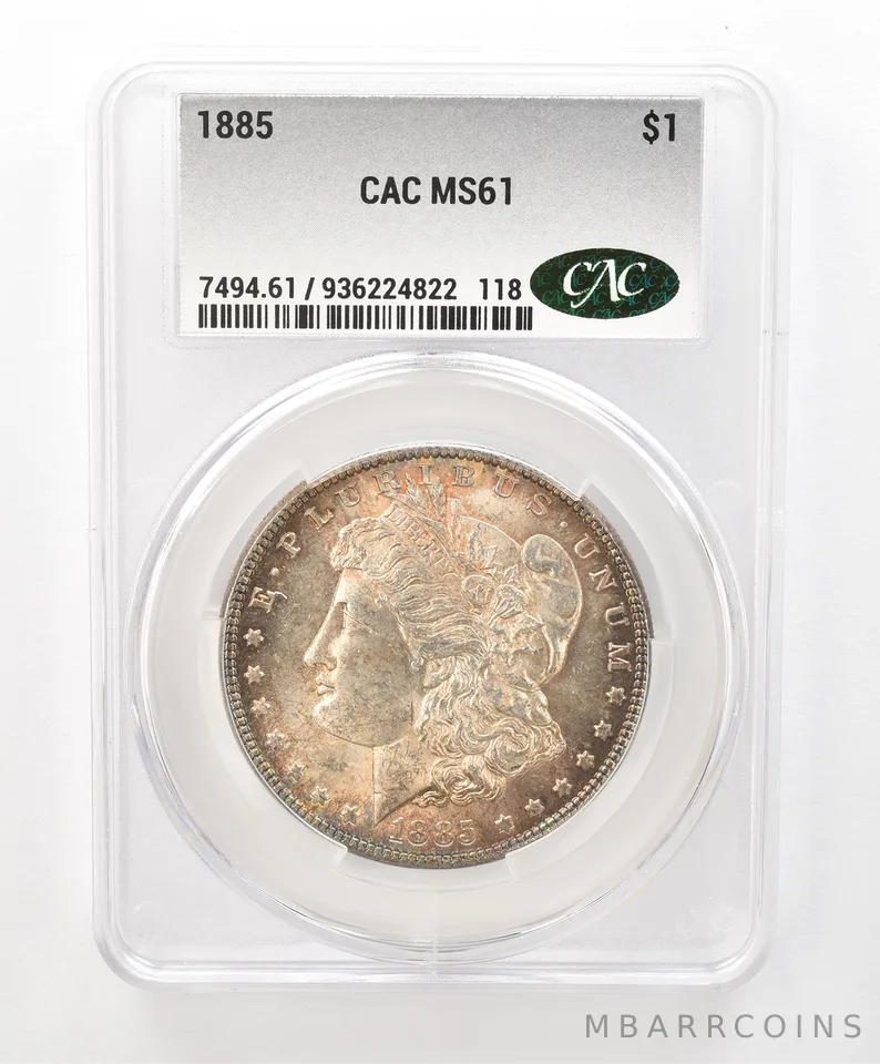 1885 Morgan Silver Dollar MS61 CAC CACg Beautiful Tone *6621