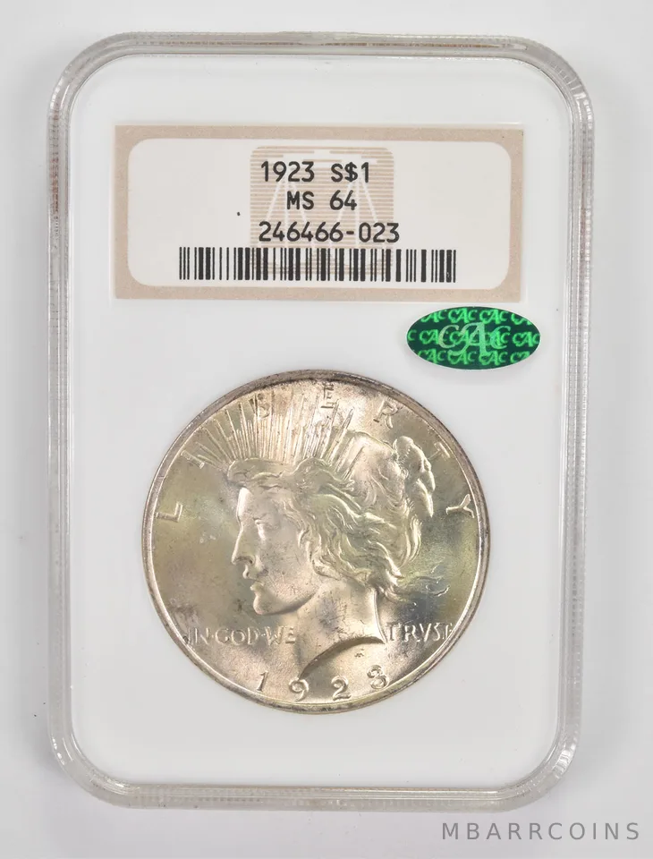 MS64 1923 Peace Silver Dollar CAC NGC a0042