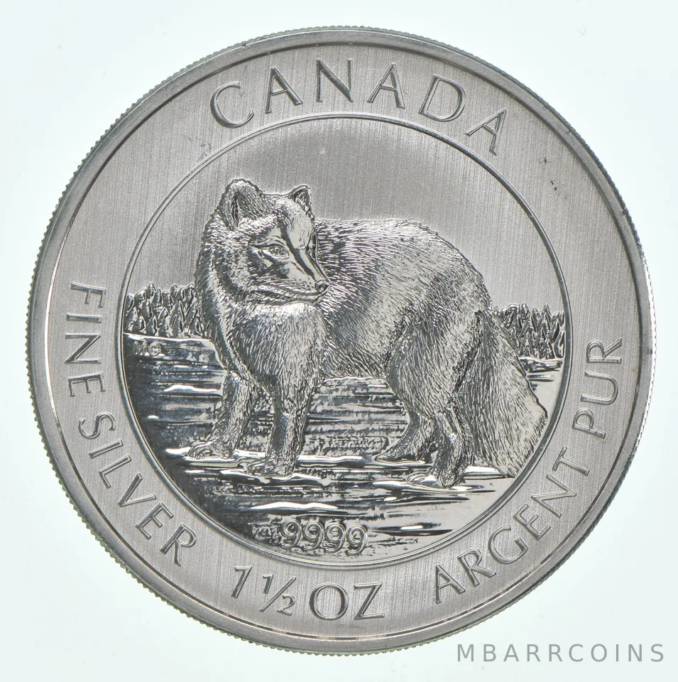 2014 Canada 8 Dollars Silver Arctic Fox 1 1/2 Oz 1.5 Oz Silver