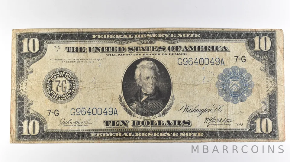1914 $10 Chicago IL FRN Large Note Blue Seal Fr#928 *3090