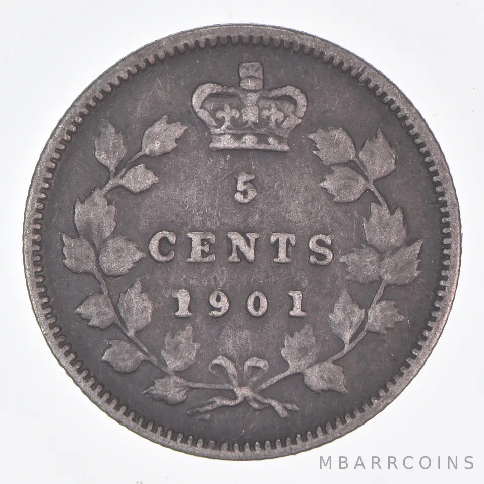 Better Date - 1901 Canada 5 Cents World Coin- Silver *251