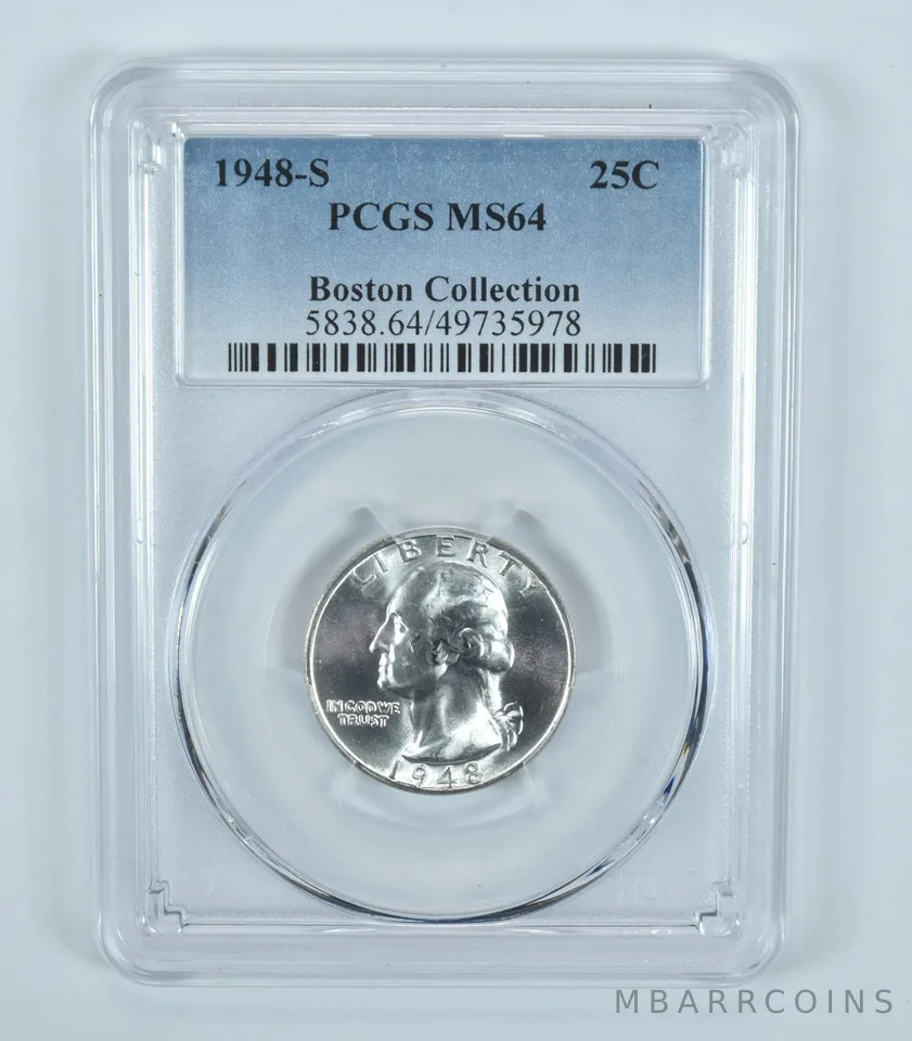 1948-S Washington Quarter Boston Collection MS64 PCGS Blue Label