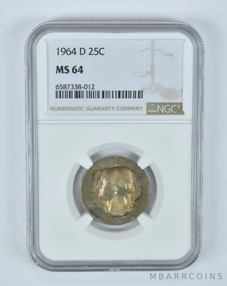 MS64 1964-D Washington Quarter NGC - Golden End of Roll Tone a4995
