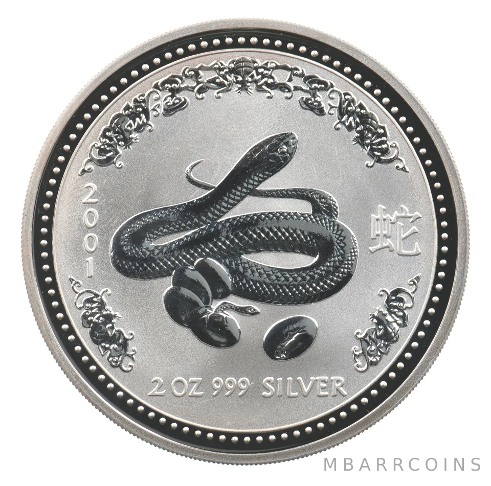 2001 Australia 2 Dollars Silver Year Of The Snake 2 Oz Silver *6401