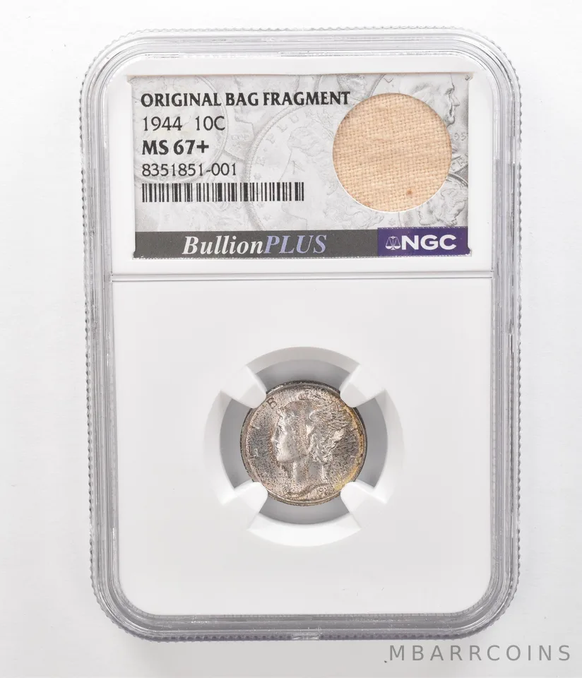 1944 Mercury Dime Original Bag Fragment MS67+ NGC Beautiful Tone *5192