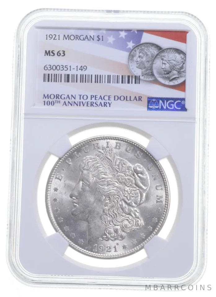1921 Morgan Silver Dollar MS63 NGC 100th Aniv 2021 Label Philadelphia