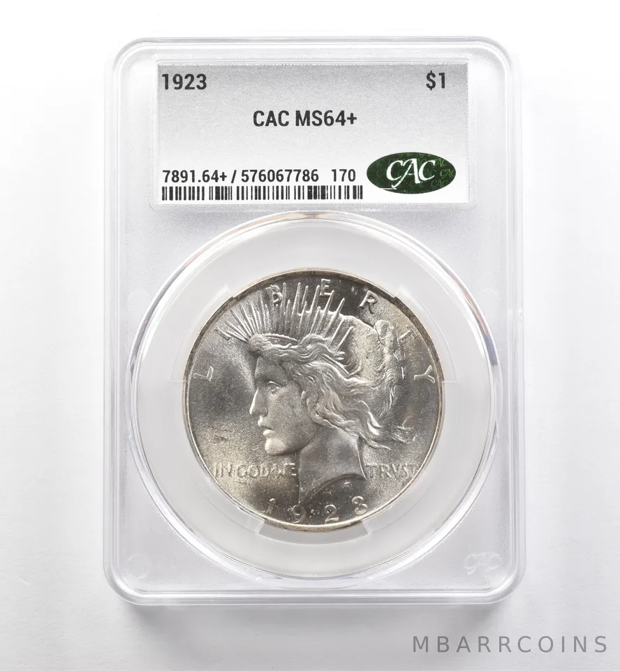 1923 Peace Silver Dollar MS64+ CAC CACg *7534