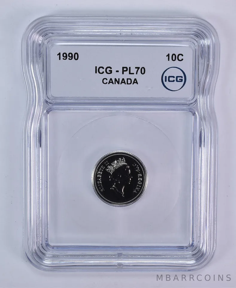 1990 Canada 10 Cents Bluenose PL70 ICG