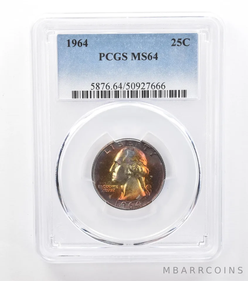 1964 Washington Quarter MS64 PCGS Rainbow Tone *6636