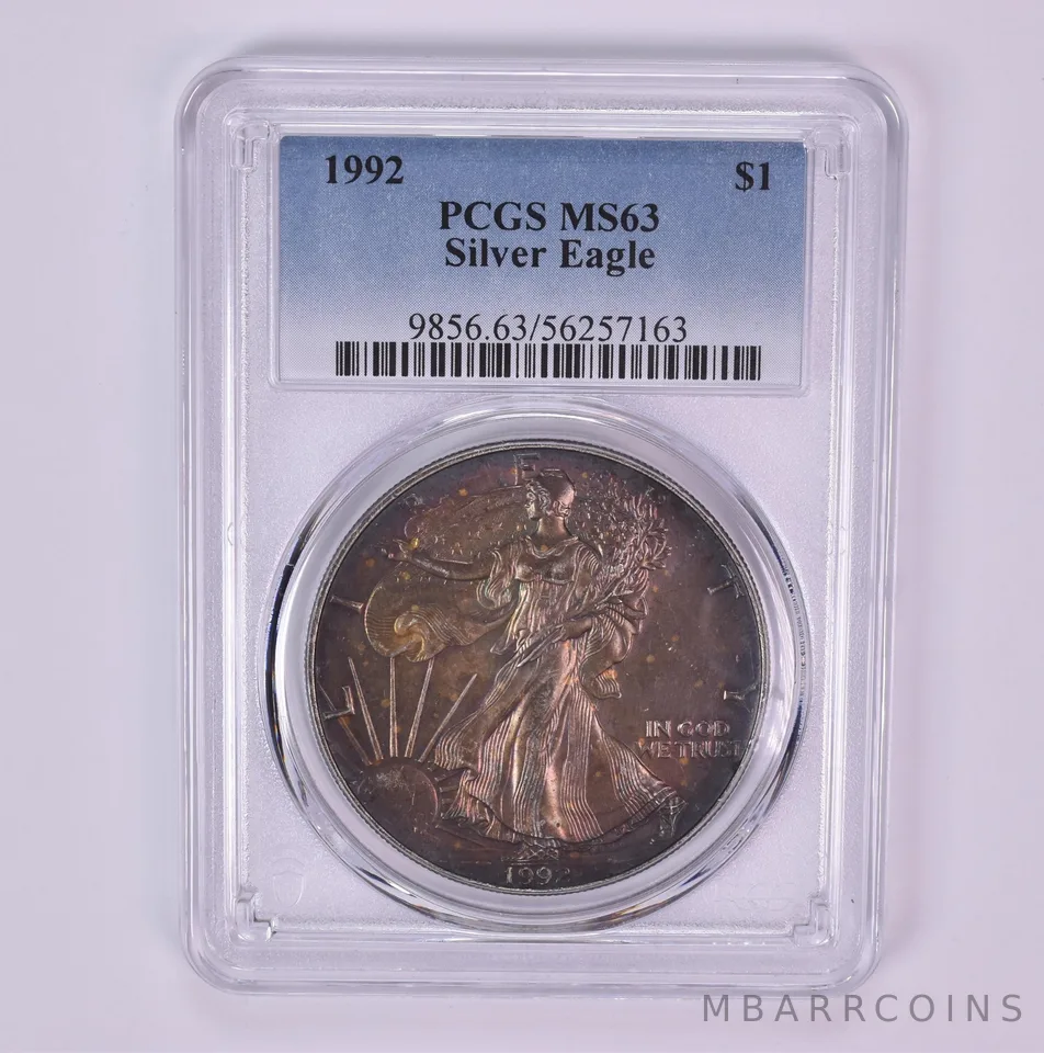1992 American Silver Eagle MS63 PCGS Beautiful Tone *1541