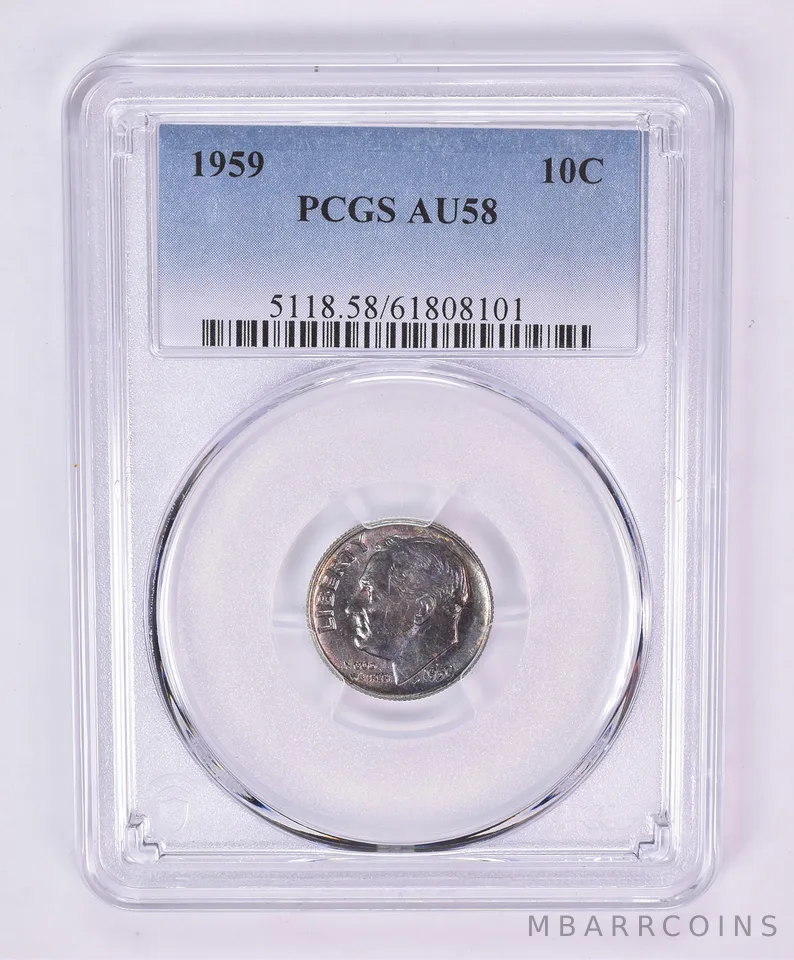 1959 Roosevelt Dime AU58 PCGS Beautiful Tone *1129