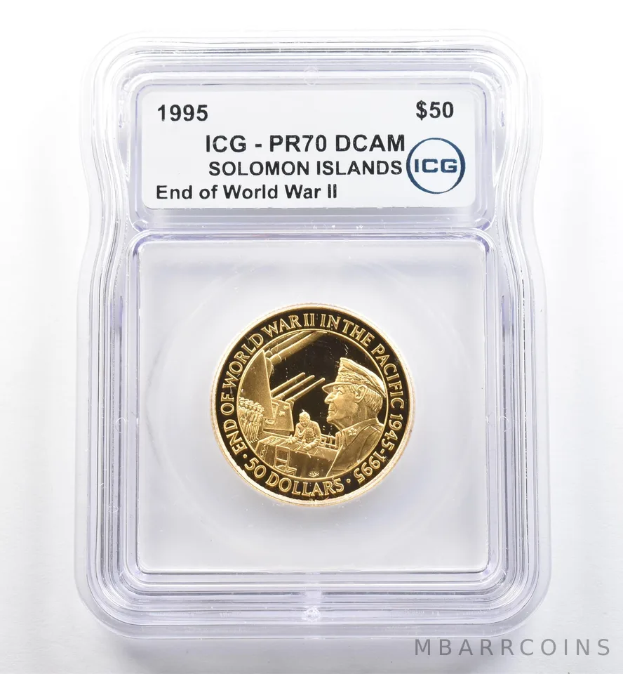 1995 Solomon Islands 50 Dollars Gold End Of World War II PR70 DCAM ICG *6516