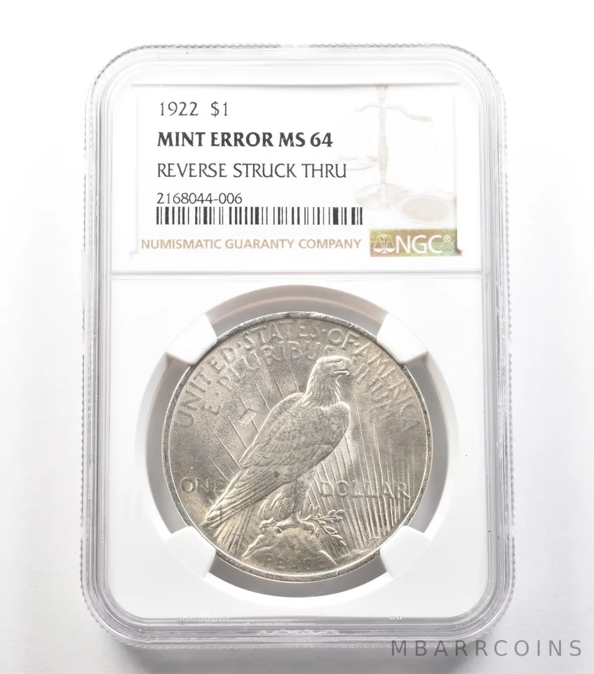 1922 Peace Silver Dollar Mint Error Reverse Struck Thru MS64 NGC *4576